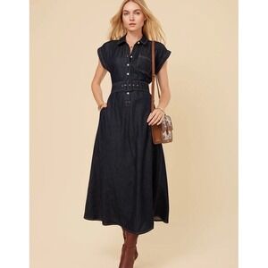 NWT SPARTINA 449 Libbie Midi Dress Womens Small Denim Dark Bayou Rinse Wash Blue